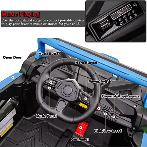 sopbost 12V 10AH Ride On Truck Side by Side Ride On Toys for Big Kids Electric Vehicles EVA Rubber Tire Wheels 4WD Ride On Off-Road Buggy UTV Ride On Car with Remote Control for Boys Girls, Blue by sopbost