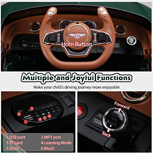 Tobbi 12V Licensed Bentley Electric Kids Ride On Racer Cars Toy Battery Powered Vehicle with Remote Control 3 Speeds MP3 USB in Blackish Green from TOBBI