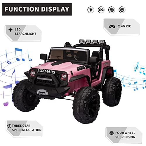 LUXMARS Kids Ride On Truck 24V Battery Powered Electric Ride On Car Vehicle Toy with Parent Remote Control, 4 Wheeler Quad, LED Lights, Bluetooth Music, 2 Speeds, Double Doors Pink from LUXMARS