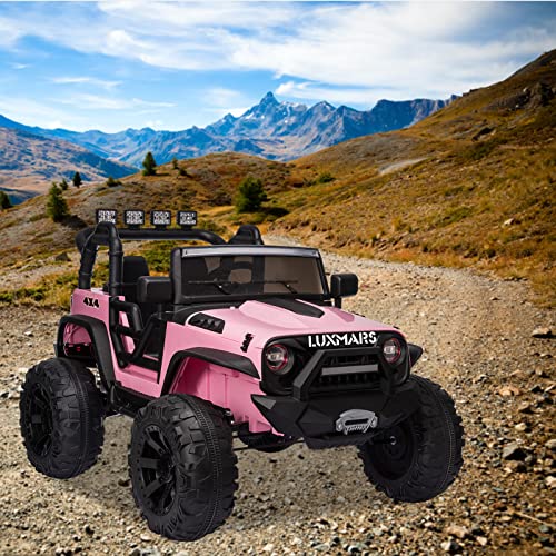 LUXMARS Kids Ride On Truck 24V Battery Powered Electric Ride On Car Vehicle Toy with Parent Remote Control, 4 Wheeler Quad, LED Lights, Bluetooth Music, 2 Speeds, Double Doors Pink from LUXMARS