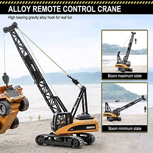 Fistone RC Truck Crawler Tower Crane Hoist Dragline Die-cast Model Lifiting Cable Remote Control Excavator Tractor Digging Engineering Toy Construction Vehicle from Huina