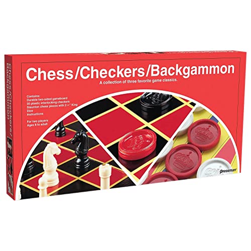 Pressman Chess / Checkers / Backgammon - 3 Games in One with Full Size Staunton Chess Pieces and Interlocking Checkers, 15.62 x 8.00 x 1.50 Inches by Pressman