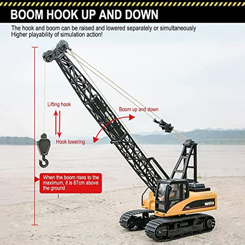 Fistone RC Truck Crawler Tower Crane Hoist Dragline Die-cast Model Lifiting Cable Remote Control Excavator Tractor Digging Engineering Toy Construction Vehicle from Huina