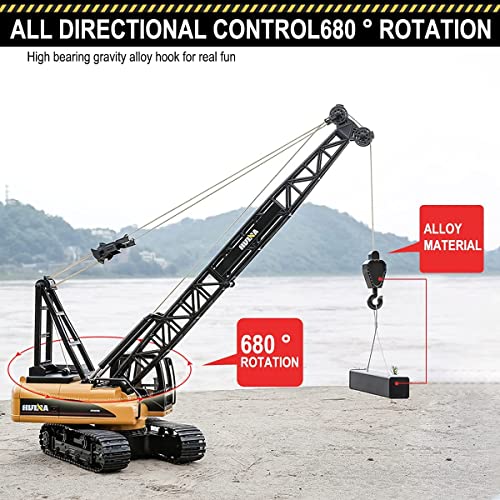 Fistone RC Truck Crawler Tower Crane Hoist Dragline Die-cast Model Lifiting Cable Remote Control Excavator Tractor Digging Engineering Toy Construction Vehicle from Huina