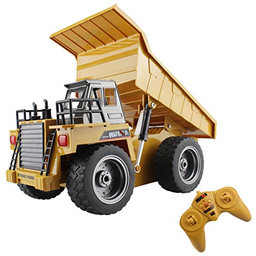 fisca Remote Control Dump Truck 2.4Ghz 4WD RC Truck 6 Channel Mine Construction Vehicle Toy Machine Model with LED Light and Metal Cab for Kids from Fisca