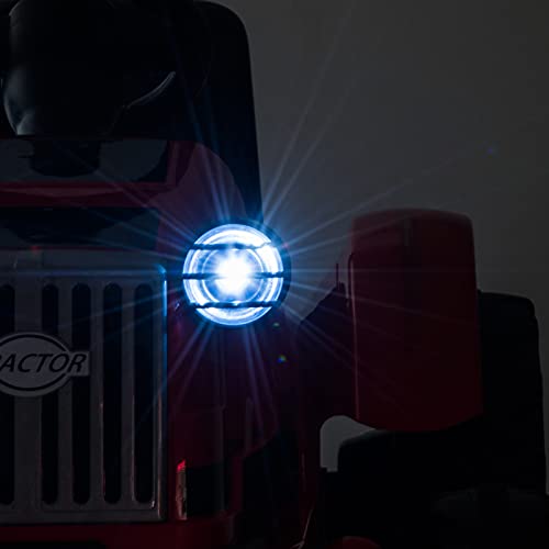 Winado Ride on Tractor w/Trailer, 12V Battery Powered Electric Vehicle Toy, Kids Ride on Car w/Remote Control, Treaded Tires, 3 Speeds, LED Lights, Audio, Safety Belt, Red from Winado