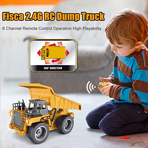 fisca Remote Control Dump Truck 2.4Ghz 4WD RC Truck 6 Channel Mine Construction Vehicle Toy Machine Model with LED Light and Metal Cab for Kids from Fisca