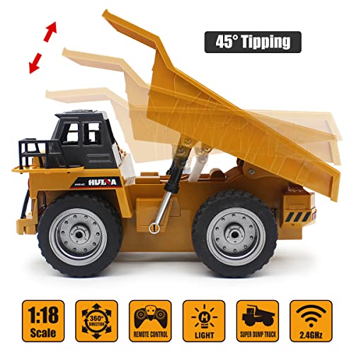 fisca Remote Control Dump Truck 2.4Ghz 4WD RC Truck 6 Channel Mine Construction Vehicle Toy Machine Model with LED Light and Metal Cab for Kids from Fisca