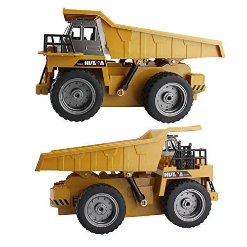 fisca Remote Control Dump Truck 2.4Ghz 4WD RC Truck 6 Channel Mine Construction Vehicle Toy Machine Model with LED Light and Metal Cab for Kids from Fisca