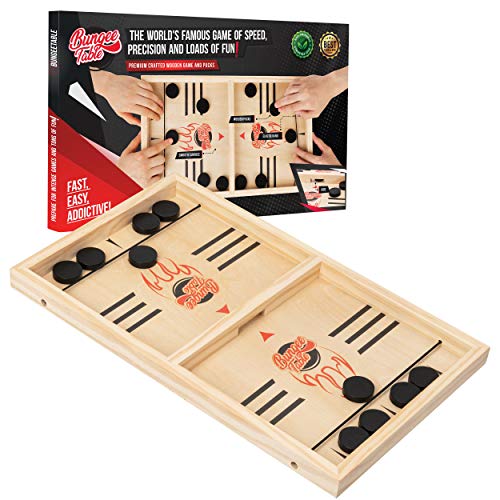 Bungee Table - Large Fast Sling Puck Game - Fast-Paced Fun for a Family Game Night or for a Party with Friends - Test Your Speed and Accuracy with This Wooden Hockey Board Game by Bungee Table