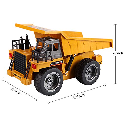 fisca Remote Control Dump Truck 2.4Ghz 4WD RC Truck 6 Channel Mine Construction Vehicle Toy Machine Model with LED Light and Metal Cab for Kids from Fisca