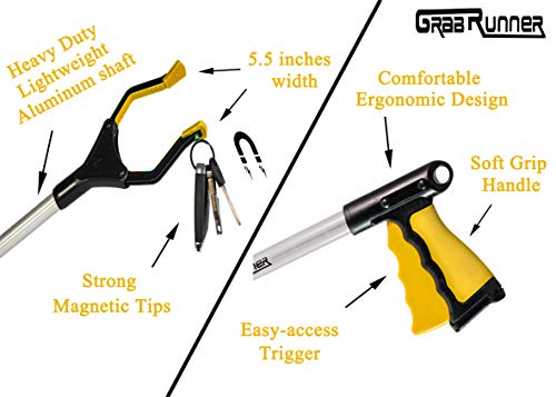 GrabRunner Reacher Grabber Tool for Elderly,32 Inch Foldable Trash Picker Grabber with Strong Magnetic Tip,90Â° Rotating Head Trash Gripper, Litter Picker, Garden Nabber, Long Arm Extension(Yellow) by Grab experter