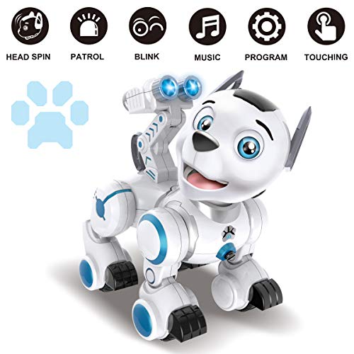 Fisca Remote Control Robotic Dog RC Interactive Intelligent Walking Dancing Programmable Robot Puppy Toy Electronic Pets with Light and Sound for Kids Boys Girls Age 6, 7, 8, 9, 10 and Up Years Old by fisca