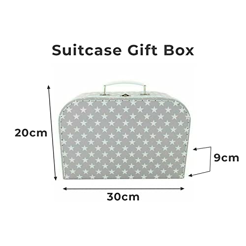 Baby Boy Gift Set New Born Baby Gifts Baby Blue Bunny Security Blanket Soft Fleece, Suitcase Keepsake Box Blanket Booties & Baby Gift Basket â Unique Present for Baby Shower & Newborn Lovey Welcome from Hoolaroo