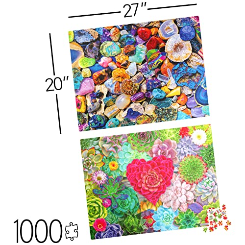 2-Pack of 1000-Piece Jigsaw Puzzles, for Adults, Families, and Kids Ages 8 and up, Succulents and Rocks and Minerals from Spin Master