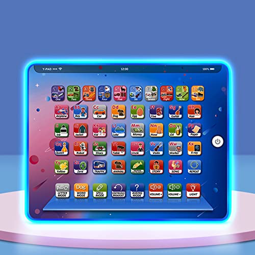 Kids Tablet Boys Learning Pad with LED Light Teach Alphabet, Numbers, Math, Early Development Interactive Electronic Toy Baby Toys for Boys by Freesa