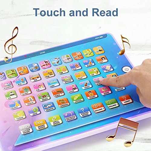 Kids Tablet Boys Learning Pad with LED Light Teach Alphabet, Numbers, Math, Early Development Interactive Electronic Toy Baby Toys for Boys by Freesa