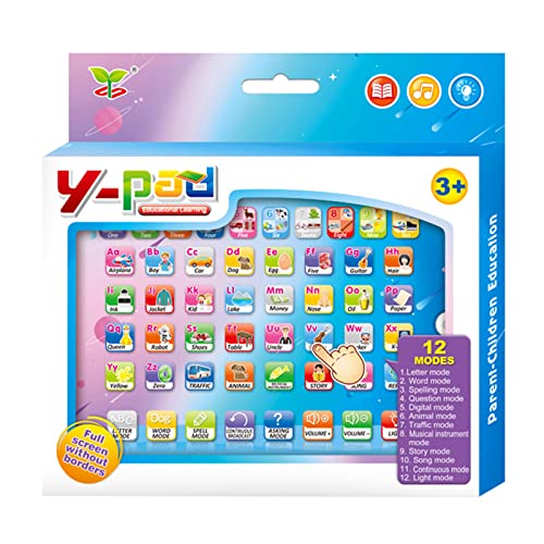 Kids Tablet Boys Learning Pad with LED Light Teach Alphabet, Numbers, Math, Early Development Interactive Electronic Toy Baby Toys for Boys by Freesa