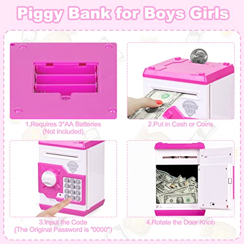 Refasy Children Money Bank Toy for Girls Boys Kids,Best Birthday Gifts for 6-15 Year Old Girl Boy Coin Banks for Kids ATM Bank Machine Real Piggy Bank with Code Electronic for Kids Age 8-12 Purple from Refasy
