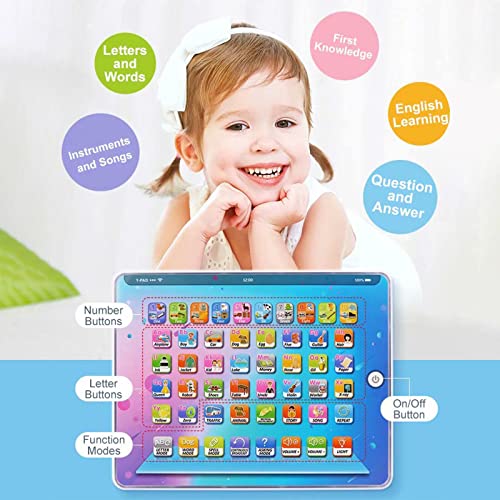 Kids Tablet Boys Learning Pad with LED Light Teach Alphabet, Numbers, Math, Early Development Interactive Electronic Toy Baby Toys for Boys by Freesa