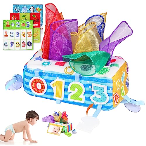 VPOJOY Baby Tissue Box Toy, Soft Montessori Magic Tissue Box Baby Toys 6 to 12 Months, High Contrast Crinkle Paper Sensory Silk Scarves Toys for 1 Year Old Boys Girls Kids Early Learning Gifts from SHANTOU TY TOYS FACTORY