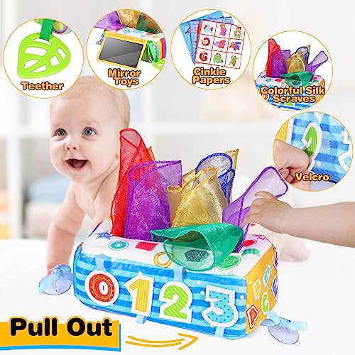 VPOJOY Baby Tissue Box Toy, Soft Montessori Magic Tissue Box Baby Toys 6 to 12 Months, High Contrast Crinkle Paper Sensory Silk Scarves Toys for 1 Year Old Boys Girls Kids Early Learning Gifts from SHANTOU TY TOYS FACTORY
