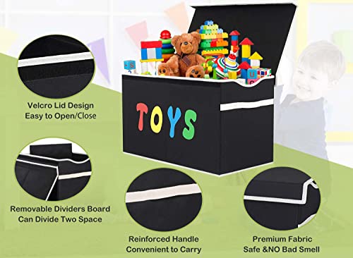 YOLOXO Toy Box Chest, Collapsible Sturdy Storage Bins with Lids, Extra Large Kids Toy Storage Organizer Boxes Bins Baskets for Kids, Boys, Girls, Nursery Room, Playroom, Closet (New Black) by YOLOXO