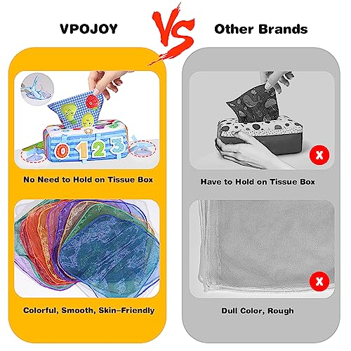 VPOJOY Baby Tissue Box Toy, Soft Montessori Magic Tissue Box Baby Toys 6 to 12 Months, High Contrast Crinkle Paper Sensory Silk Scarves Toys for 1 Year Old Boys Girls Kids Early Learning Gifts from SHANTOU TY TOYS FACTORY