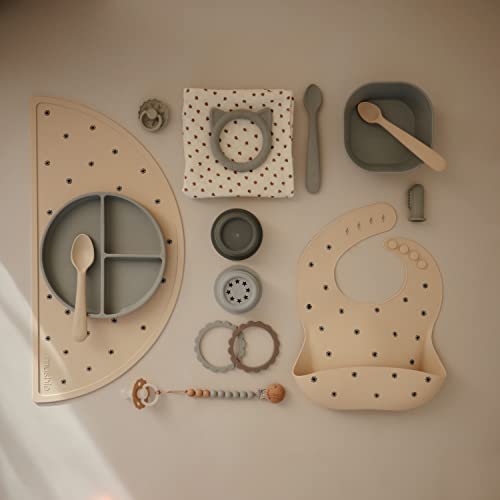 mushie Silicone Baby Feeding Spoons | 2 Pack (Cambridge Blue/Shifting Sand) from mushie