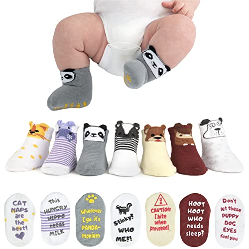 Baby Socks Gift Set - Newborn Baby Gifts for Boys & Girls - 7 Unique Pairs - Cute & Funny Gender Neutral Baby Shower Gift & Unisex Registry Idea by ZIRI & ZANE