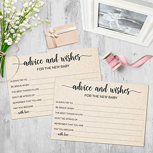 321Done Advice and Wishes for the New Baby (50 Cards) Baby Shower Game Advice Cards Rustic Kraft Tan Large 4x6 for Mommy, Daddy Simple Elegant - Made in USA from 321Done