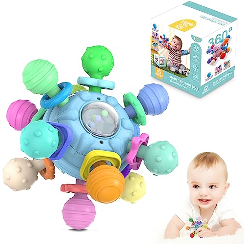 Baby Sensory Teething Teether Toys: Teething Toys for Babies 0-6 Months | Baby Teething Toys 6 to 12 Months Baby Teething Ball Toy 0-3 Month Rattle Sensory Infant Toys for 0-3-6-12 Months Baby (Blue) by Shantou ZengYi Technology Co., Ltd