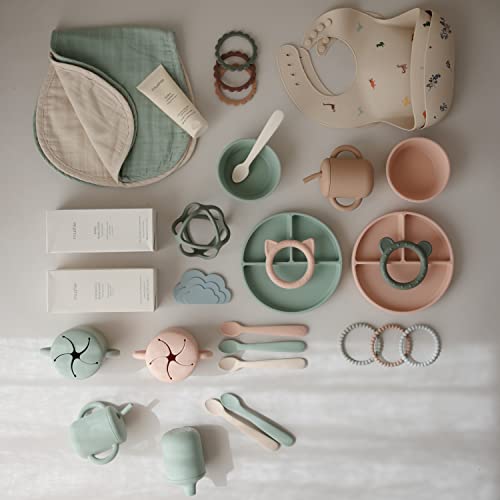 mushie Silicone Baby Feeding Spoons | 2 Pack (Cambridge Blue/Shifting Sand) from mushie