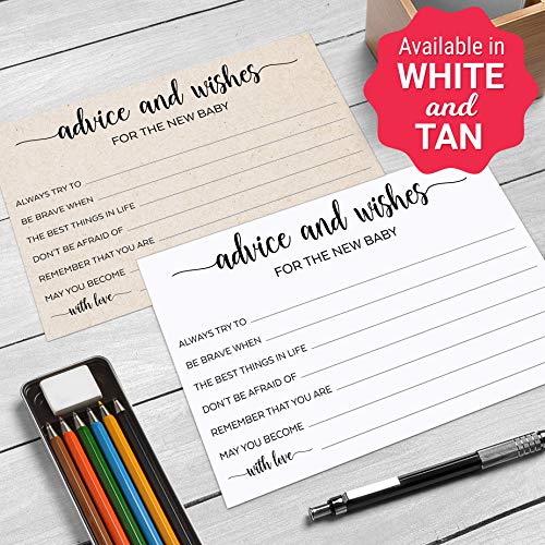 321Done Advice and Wishes for the New Baby (50 Cards) Baby Shower Game Advice Cards Rustic Kraft Tan Large 4x6 for Mommy, Daddy Simple Elegant - Made in USA from 321Done