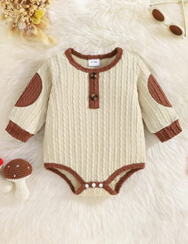 Newborn Baby Boy Clothes Long Sleeve Bodysuit Romper Solid Pants Infant Fall Winter Outfits (Apricot, 3-6 Months) by 