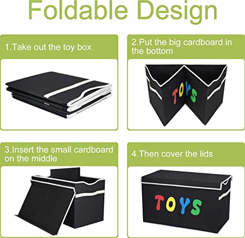 YOLOXO Toy Box Chest, Collapsible Sturdy Storage Bins with Lids, Extra Large Kids Toy Storage Organizer Boxes Bins Baskets for Kids, Boys, Girls, Nursery Room, Playroom, Closet (New Black) by YOLOXO