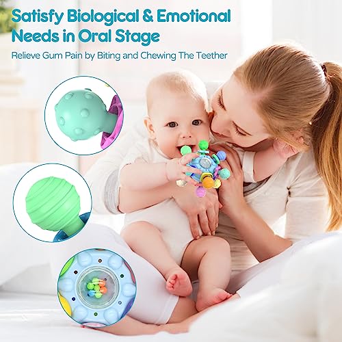 Baby Sensory Teething Teether Toys: Teething Toys for Babies 0-6 Months | Baby Teething Toys 6 to 12 Months Baby Teething Ball Toy 0-3 Month Rattle Sensory Infant Toys for 0-3-6-12 Months Baby (Blue) by Shantou ZengYi Technology Co., Ltd