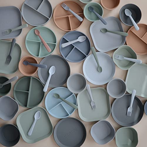 mushie Silicone Baby Feeding Spoons | 2 Pack (Cambridge Blue/Shifting Sand) from mushie