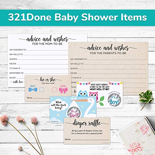 321Done Advice and Wishes for the New Baby (50 Cards) Baby Shower Game Advice Cards Rustic Kraft Tan Large 4x6 for Mommy, Daddy Simple Elegant - Made in USA from 321Done