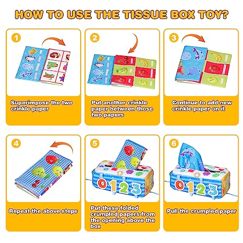 VPOJOY Baby Tissue Box Toy, Soft Montessori Magic Tissue Box Baby Toys 6 to 12 Months, High Contrast Crinkle Paper Sensory Silk Scarves Toys for 1 Year Old Boys Girls Kids Early Learning Gifts from SHANTOU TY TOYS FACTORY