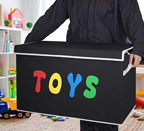 YOLOXO Toy Box Chest, Collapsible Sturdy Storage Bins with Lids, Extra Large Kids Toy Storage Organizer Boxes Bins Baskets for Kids, Boys, Girls, Nursery Room, Playroom, Closet (New Black) by YOLOXO