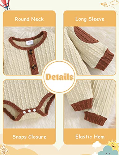 Newborn Baby Boy Clothes Long Sleeve Bodysuit Romper Solid Pants Infant Fall Winter Outfits (Apricot, 3-6 Months) by 