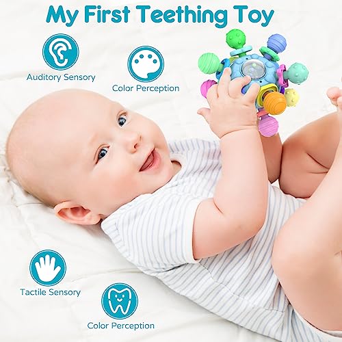 Baby Sensory Teething Teether Toys: Teething Toys for Babies 0-6 Months | Baby Teething Toys 6 to 12 Months Baby Teething Ball Toy 0-3 Month Rattle Sensory Infant Toys for 0-3-6-12 Months Baby (Blue) by Shantou ZengYi Technology Co., Ltd