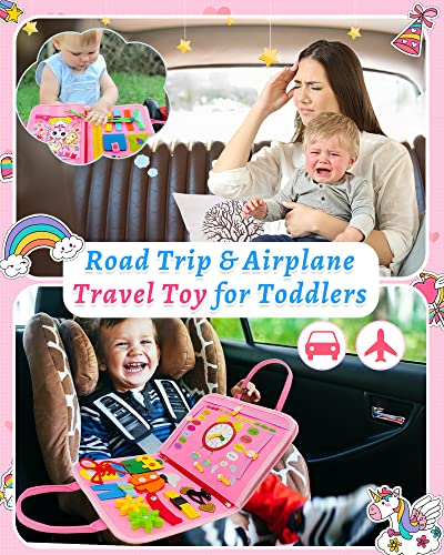 Exorany Busy Board Montessori Toys for 1 2 3 4 Year Old Girls & Boys Gifts, Sensory Toys for Toddlers 1-3, Autism Educational Travel Toys, Preschool Activities for Learning Fine Motor Skills (Pink) from Exorany