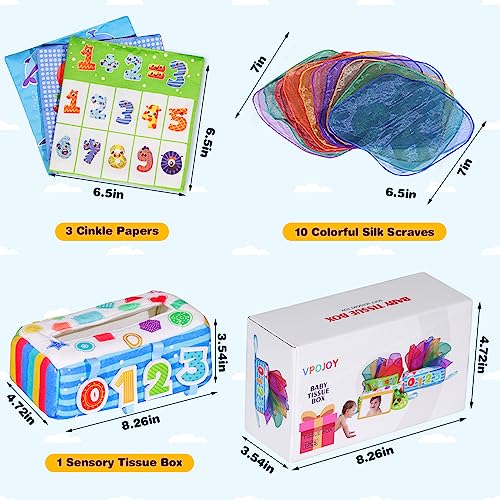 VPOJOY Baby Tissue Box Toy, Soft Montessori Magic Tissue Box Baby Toys 6 to 12 Months, High Contrast Crinkle Paper Sensory Silk Scarves Toys for 1 Year Old Boys Girls Kids Early Learning Gifts from SHANTOU TY TOYS FACTORY