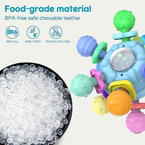 Baby Sensory Teething Teether Toys: Teething Toys for Babies 0-6 Months | Baby Teething Toys 6 to 12 Months Baby Teething Ball Toy 0-3 Month Rattle Sensory Infant Toys for 0-3-6-12 Months Baby (Blue) by Shantou ZengYi Technology Co., Ltd
