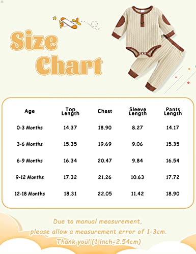 Newborn Baby Boy Clothes Long Sleeve Bodysuit Romper Solid Pants Infant Fall Winter Outfits (Apricot, 3-6 Months) by 