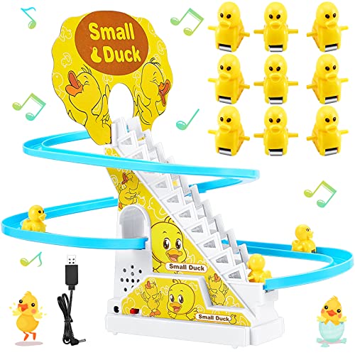 HyDren Climb Stairs Toy Roller Coaster Toy for Halloween Christmas Electric Track Toys Track Slide Stairs Indoor Toy with LED Flashing Lights (Duck) by HyDren