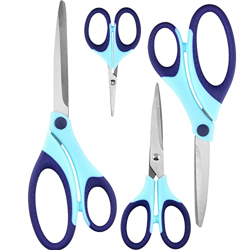 Craft Scissors Set of 4 Pack , All Purpose Sharp Blade Shears Rubber Soft Grip Handle, Multipurpose Fabric Scissors Tool Great for Adults, Office, Sewing, School and Home Supplies, Blue by SCAIKTIG