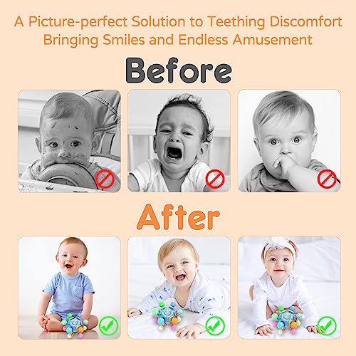 Baby Sensory Teething Teether Toys: Teething Toys for Babies 0-6 Months | Baby Teething Toys 6 to 12 Months Baby Teething Ball Toy 0-3 Month Rattle Sensory Infant Toys for 0-3-6-12 Months Baby (Blue) by Shantou ZengYi Technology Co., Ltd